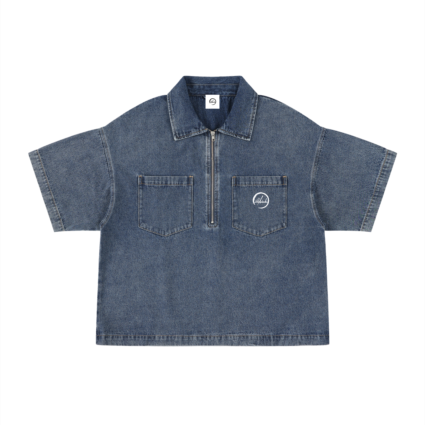 Drip Vintage Wash Boxy Quarter-Zip Denim Shirt
